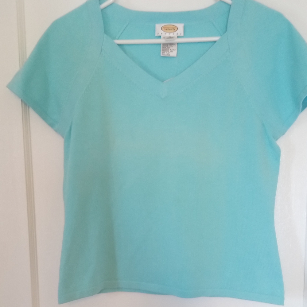 Talbots Blue Fitted Crop Top Short Sleeve